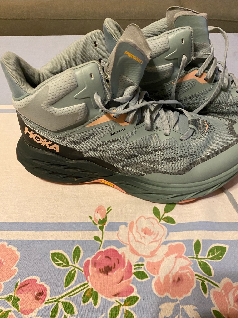Hoka Women’s Trail Shoes in Sage with Peach Accents